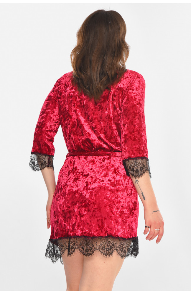 Халат женский велюровый тёмно-розового цвета 212316L