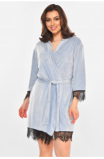 Халат женский полубатальный велюровый голубого цвета 212318L