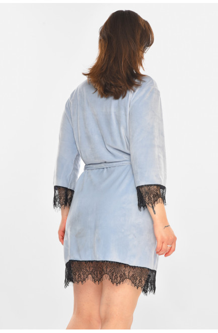 Халат женский полубатальный велюровый голубого цвета 212318L