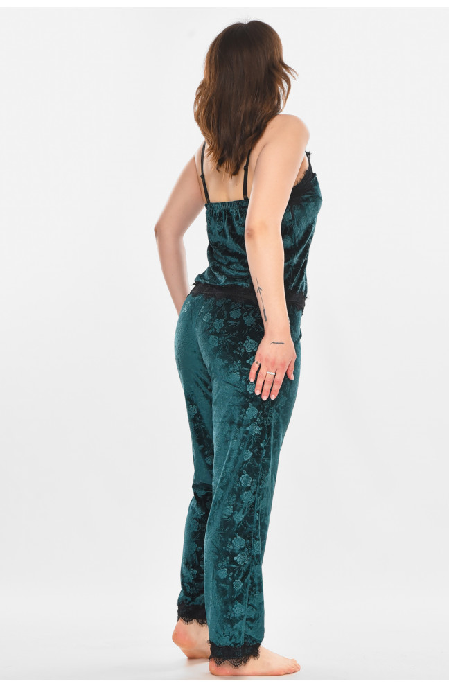 Пижама женская велюровая зеленого цвета 212323L