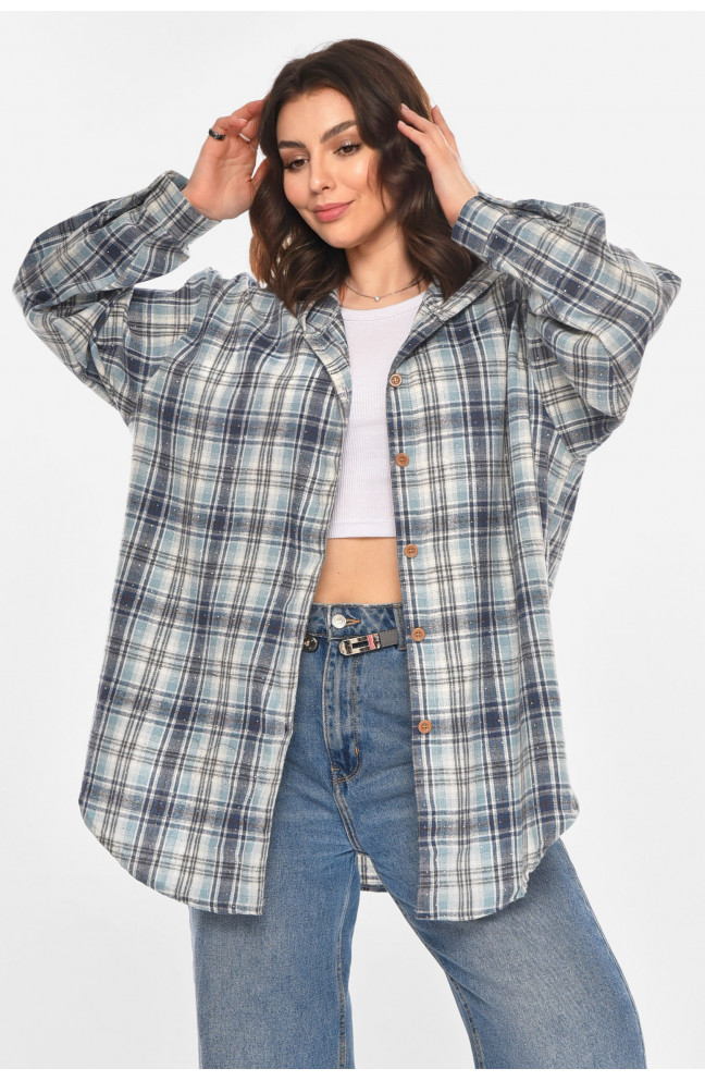 Рубашка женская полубатальная голубого цвета со стразами 212351L