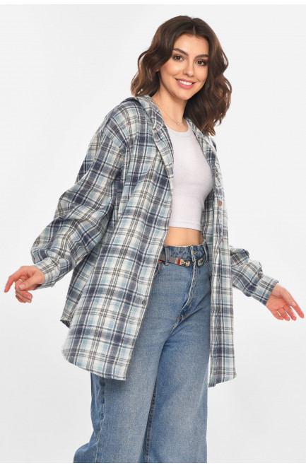 Рубашка женская полубатальная голубого цвета со стразами 212351L