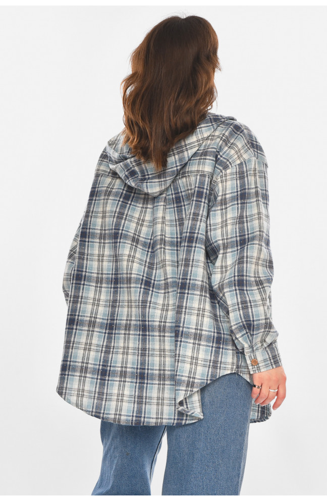 Рубашка женская полубатальная голубого цвета со стразами 212351L