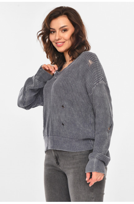 Свитер женский однотонный тёмно-серого цвета 212403L
