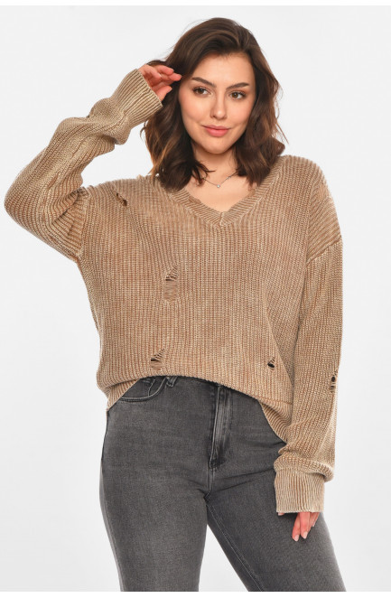 Свитер женский однотонный коричневого цвета 212405L
