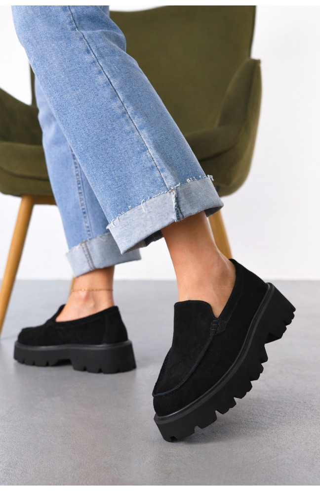 Лоферы женские черного цвета натуральная замша 212467L