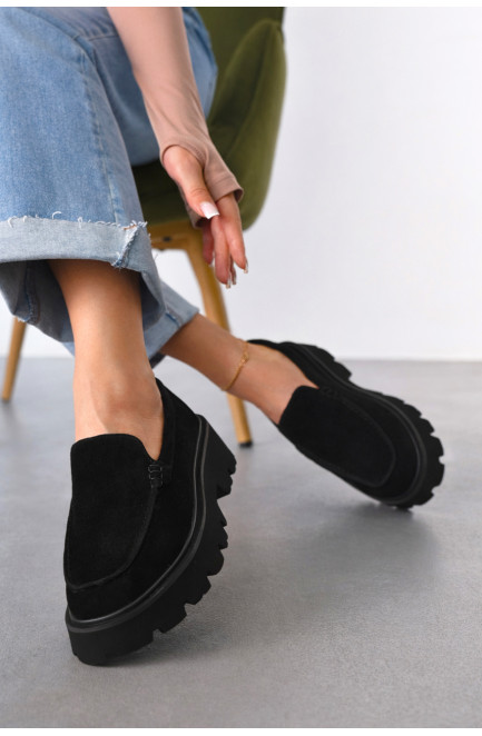 Лоферы женские черного цвета натуральная замша 212467L