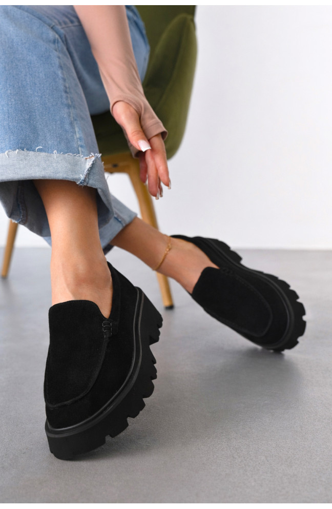 Лоферы женские черного цвета натуральная замша 212467L