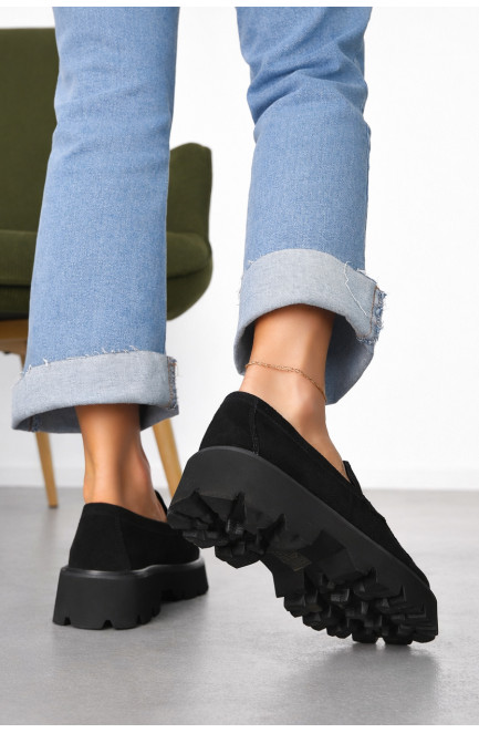 Лоферы женские черного цвета натуральная замша 212467L