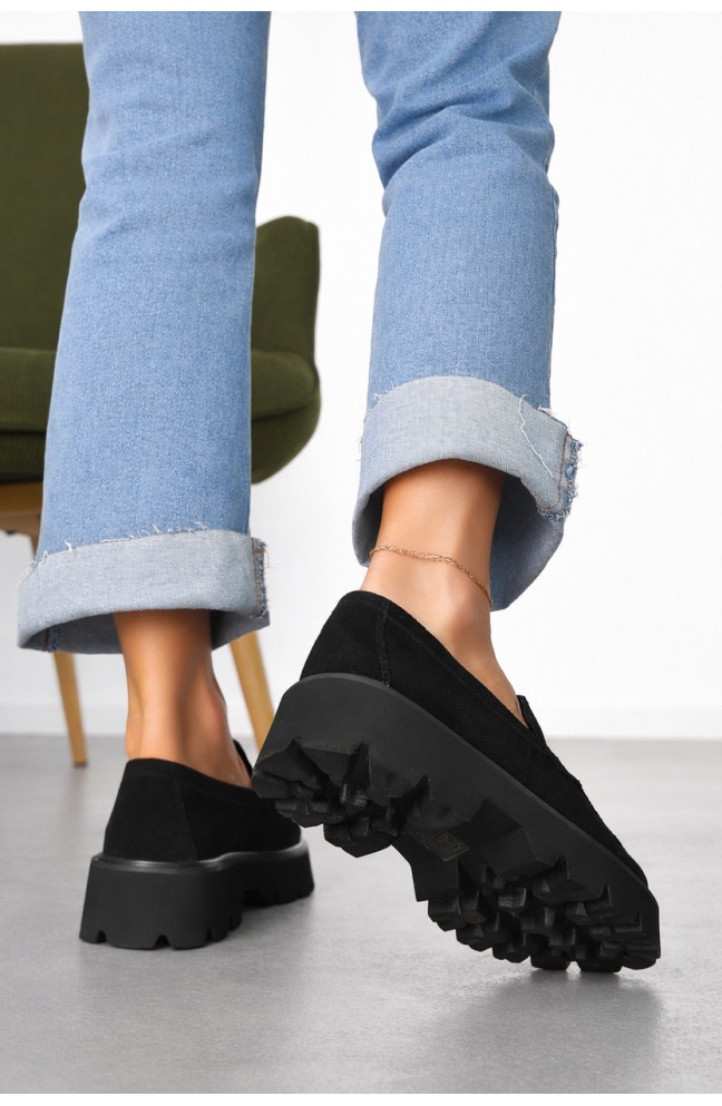 Лоферы женские черного цвета натуральная замша 212467L