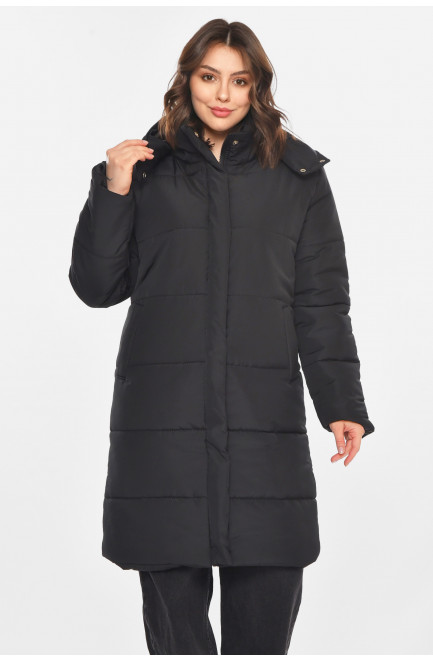 Куртка женская удлиненная зима черного цвета 212553L