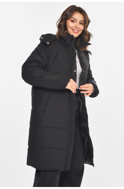 Куртка женская удлиненная зима черного цвета 212553L
