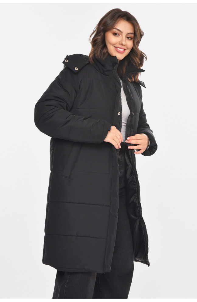 Куртка женская удлиненная зима черного цвета 212553L
