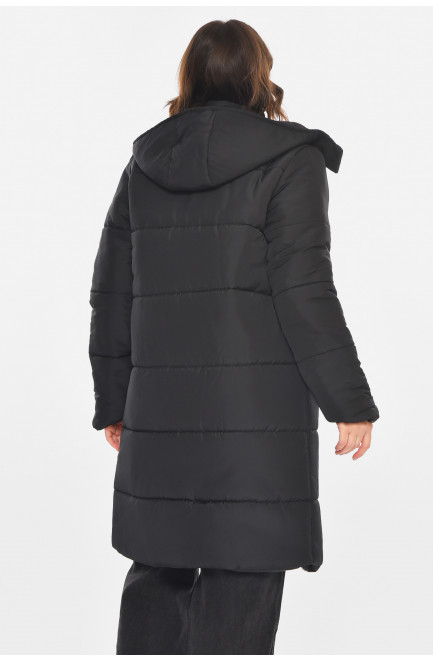 Куртка женская удлиненная зима черного цвета 212553L