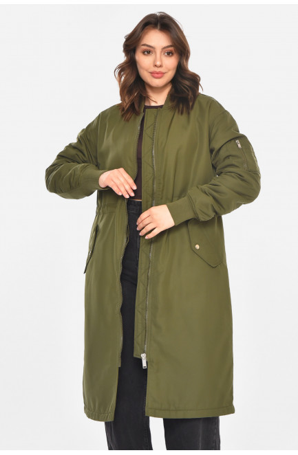 Куртка-парка женская однотонная цвета хаки 212554L