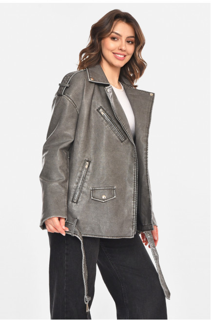 Куртка-косуха женская из экокожи серого цвета 212556L