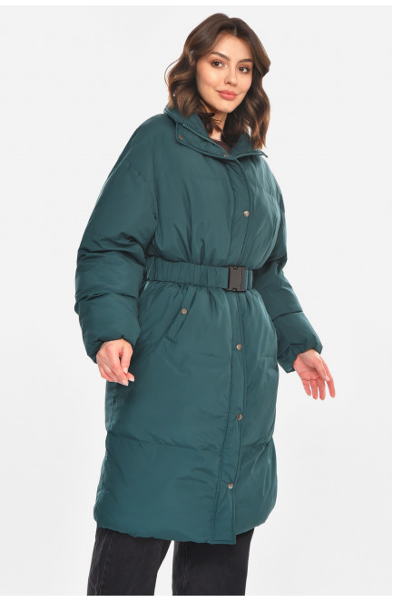 Куртка женская демисезонная удлиненная зеленого цвета 212569L