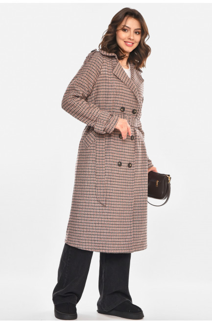 Пальто женское бежевого цвета с принтом 212581L