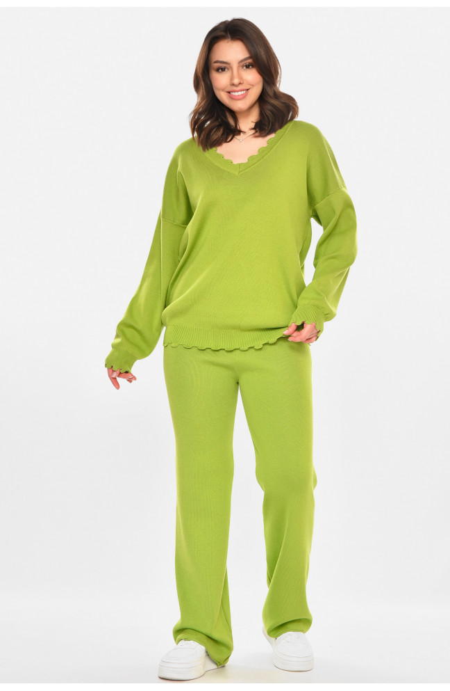 Костюм женский однотонный трикотажный оливкового цвета 212633L