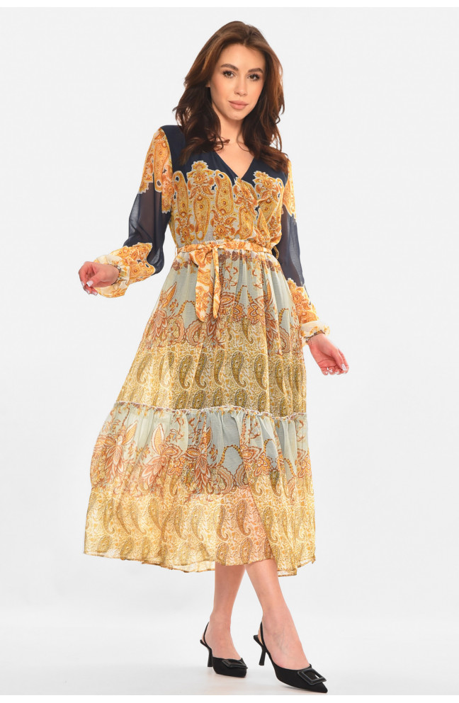 Платье женское горчичного цвета с принтом 213186L