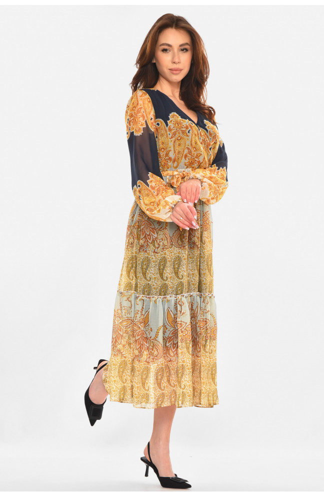 Платье женское горчичного цвета с принтом 213186L