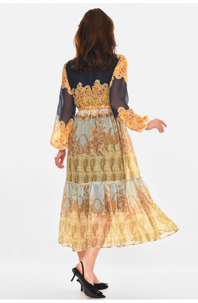 Платье женское горчичного цвета с принтом 213186L