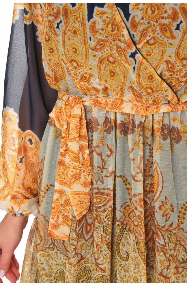 Платье женское горчичного цвета с принтом 213186L