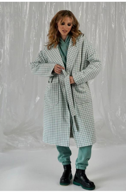 Пальто женское мятного цвета с принтом 213200L