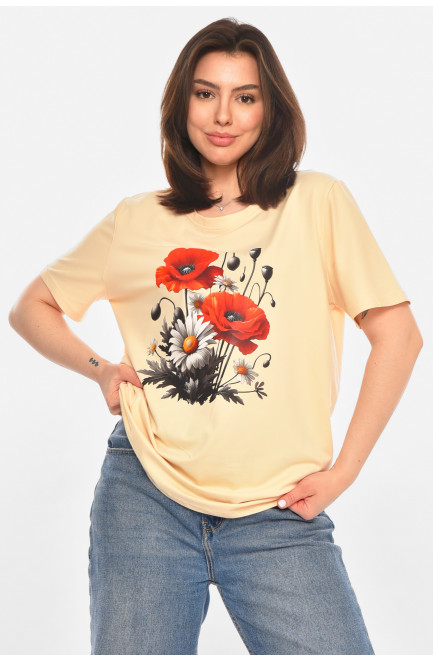 Футболка женская бежевого цвета с принтом 213457L