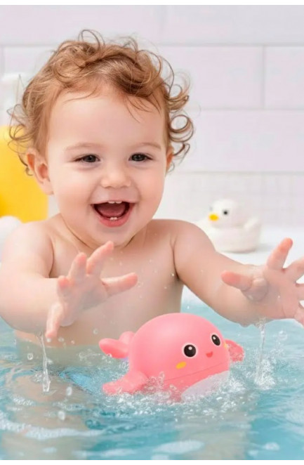Водоплавающая заводная игрушка для ванной Bath Toys Кит розового цвета 218300L
